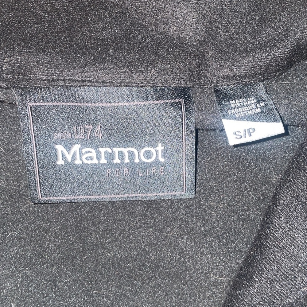Marmot small / woman’s Black Zip Softshell Fleece-Lined Vest Faux Fur Trim Hood - Picture 5 of 9